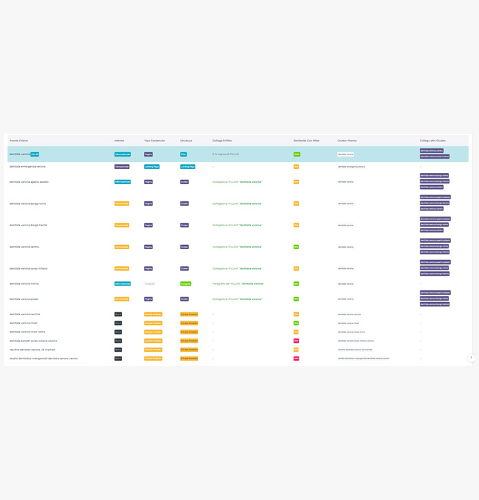 Portfolio SEO con struttura cluster e contenuti ottimizzati